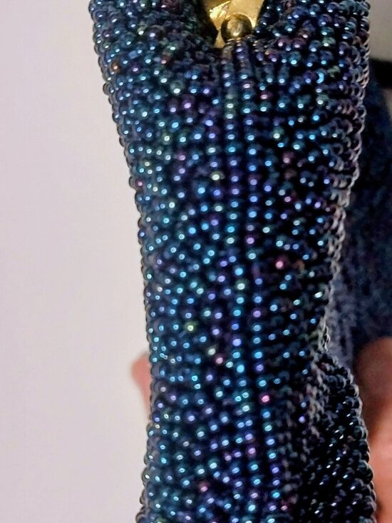 1950s Blue Glass Beaded Evening Purse Hong Kong Vintage Cocktail Bag - Picture 6 of 8